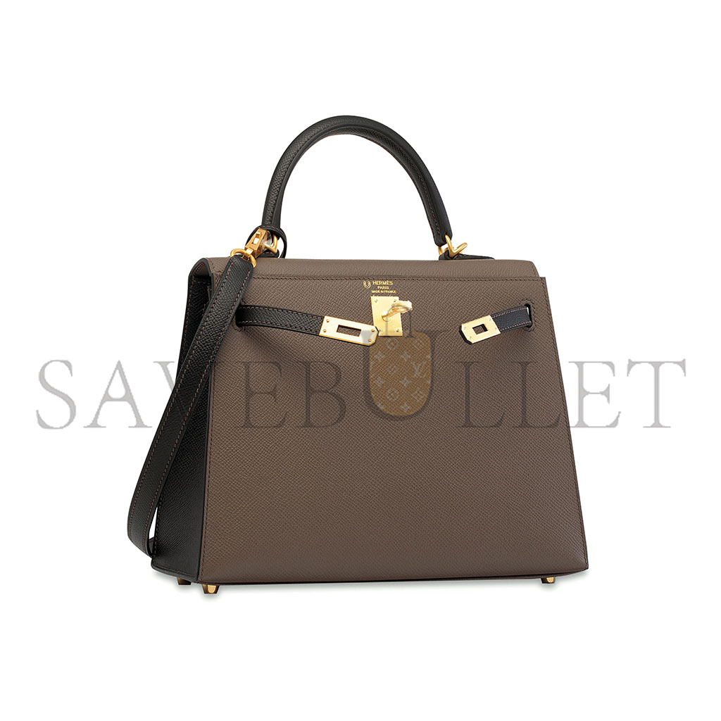 HERMÈS MASTER BLACK EPSOM LEATHER SELLIER KELLY 25 WITH BRUSHED GOLD HARDWARE (25*17*7cm) 